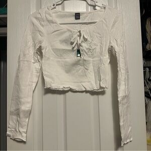 NWT SHEIN White Long Sleeve Crop Top with Keyhole 🧚